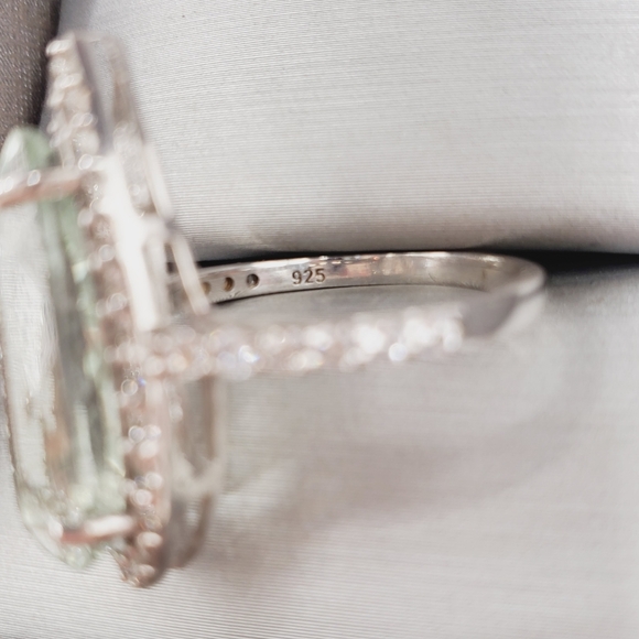 Montezuma Prasiolite & White Zircon Pear Shape Halo Ring in Platinum | Sterling